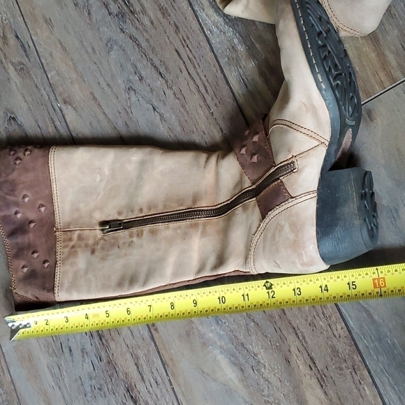 Born Women Two tone Leather Studded Tall Western Boots Ankle zipper shoes - Picture 9 of 13